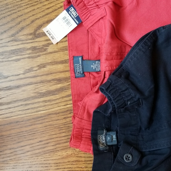 Two pair of boys size 12 Polo Ralph Lauren shorts, 1 red NWT, 1 navy used - Picture 2 of 7